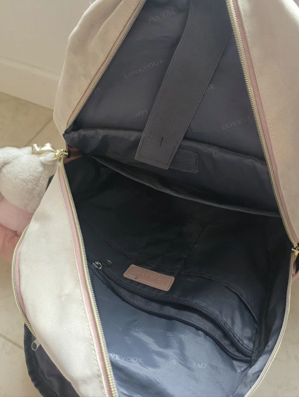 LOVEVOOK Pink Cream Multi Pocket Laptop Backpack Travel Work School Bag